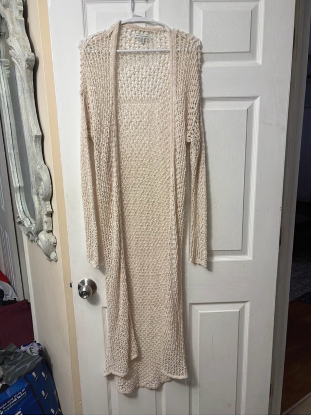 American Eagle Outfitters Long Open-Knit Cardigan - Cream